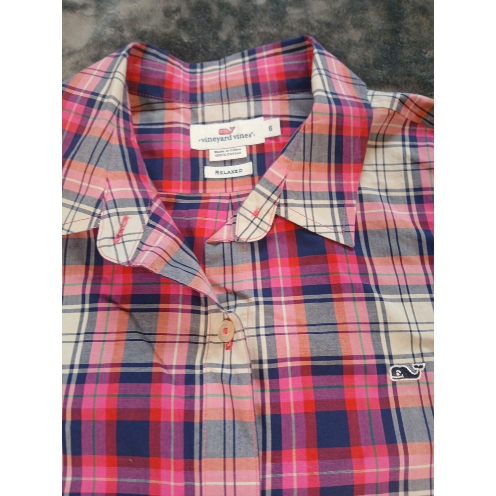 VINEYARD VINES Pink Blue & White Gingham Check Whale Logo Shirt Top Size SMALL - Picture 3 of 9